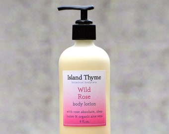Wild Rose Lotion, the ultimate natural rose scented lotion, no kidding!  With premium Rose Absolute & pure essential oils only. 8 oz bottle.