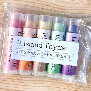 Island Thyme Lip Balm Sampler Set - Mango, Huckleberry, Vanilla, Tingle Mint, and Blackberry
