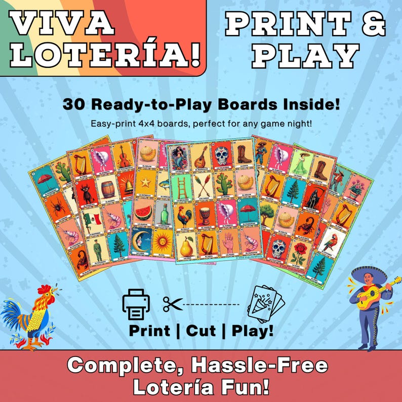 Printable Lotería Deck – 54 PNG Cards &amp; 30 Boards | Traditional Mexican Game | Vintage Art for ...