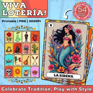 Mazzo di Lotería stampabile: 54 carte PNG e 30 tabelloni / Gioco tradizionale messicano / Arte vintage per feste e divertimento in famiglia / PNG ad alta risoluzione