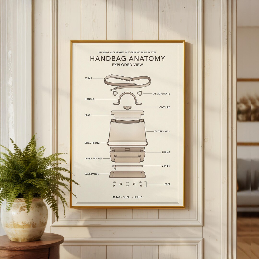 Handbag Anatomy Exploded View Poster | Minimalist Fashion Wall Decor ...