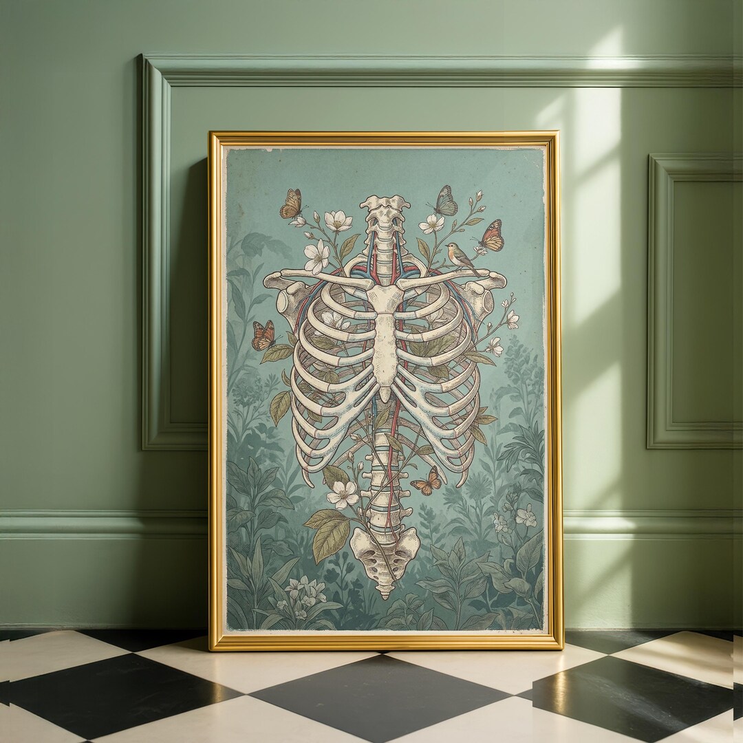Botanical Anatomy | Vintage Skeleton Wall Art | Floral Ribcage Print ...