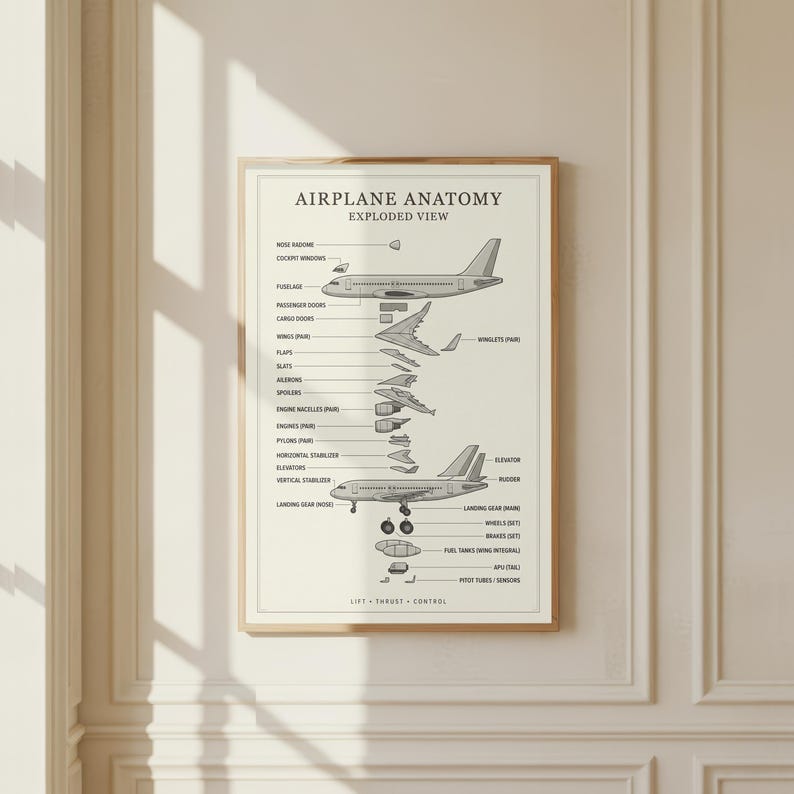 Airplane Anatomy Exploded View Poster | Minimalist Aviation Wall Art ...