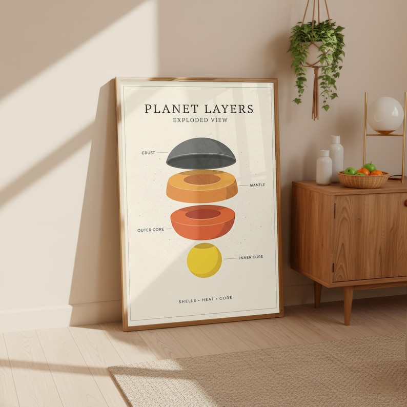 Planet Layers Exploded View Poster | Minimalist Earth Science Decor ...