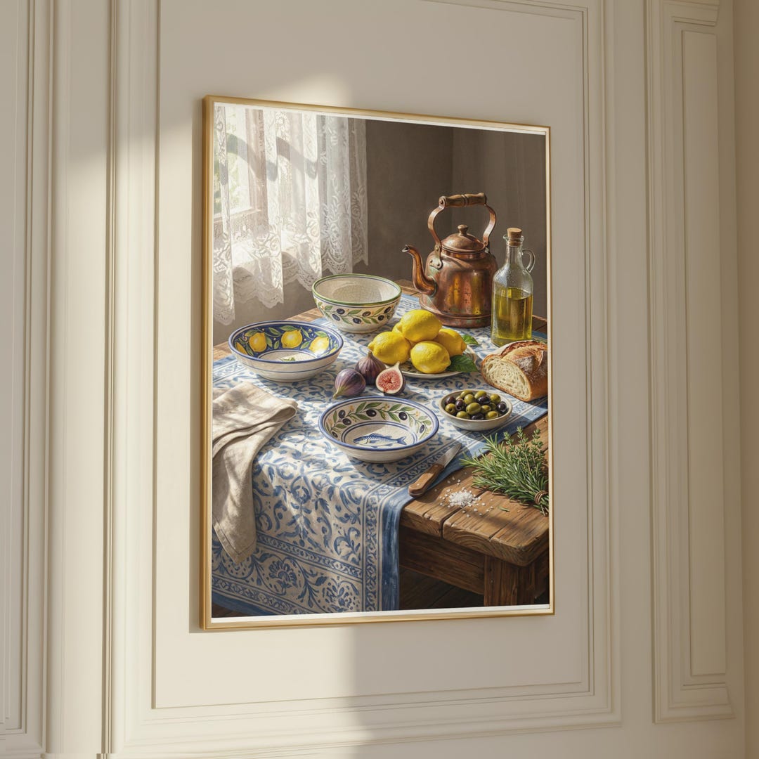 300 mediterranean kitchen posters bundle, retro café... Mediterranean Kitchen Poster | Cozy Still Life Wall Art Print | Olive ...