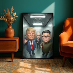 Fiesta posterior a la Cumbre del Ascensor / Lámina política divertida / Decoración de humor retro / Póster de líder peculiar / Habitación de estética oscura / Caricatura satírica