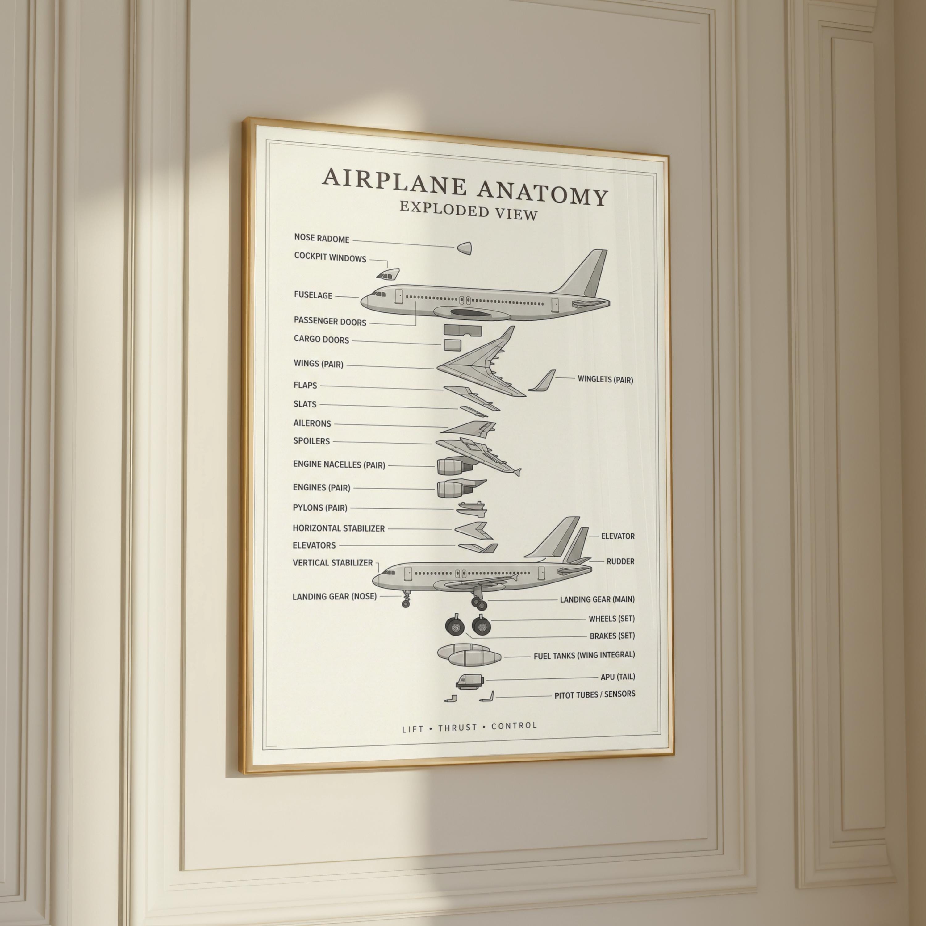 Airplane Anatomy Exploded View Poster | Minimalist Aviation Wall Art ...