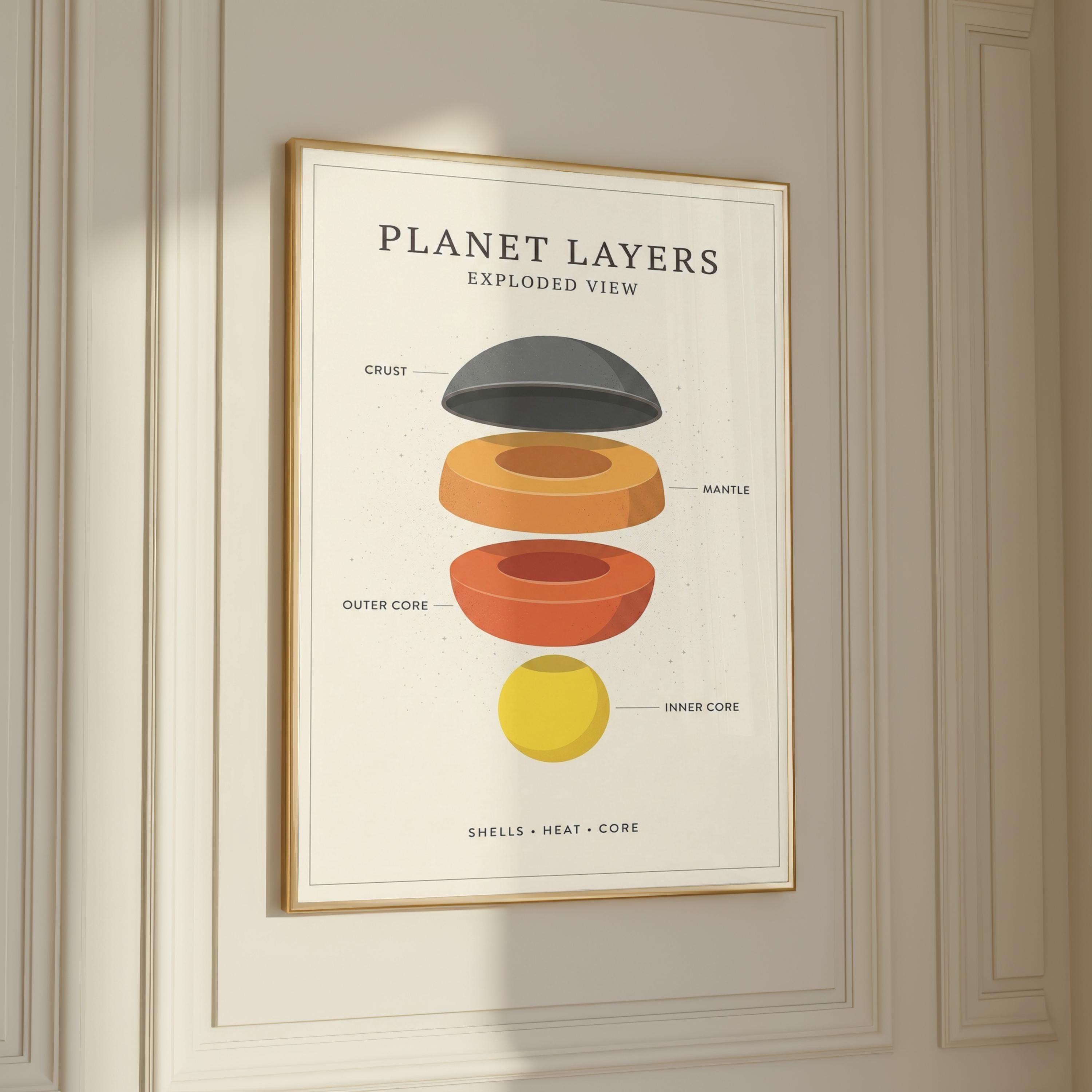 Planet Layers Exploded View Poster | Minimalist Earth Science Decor ...