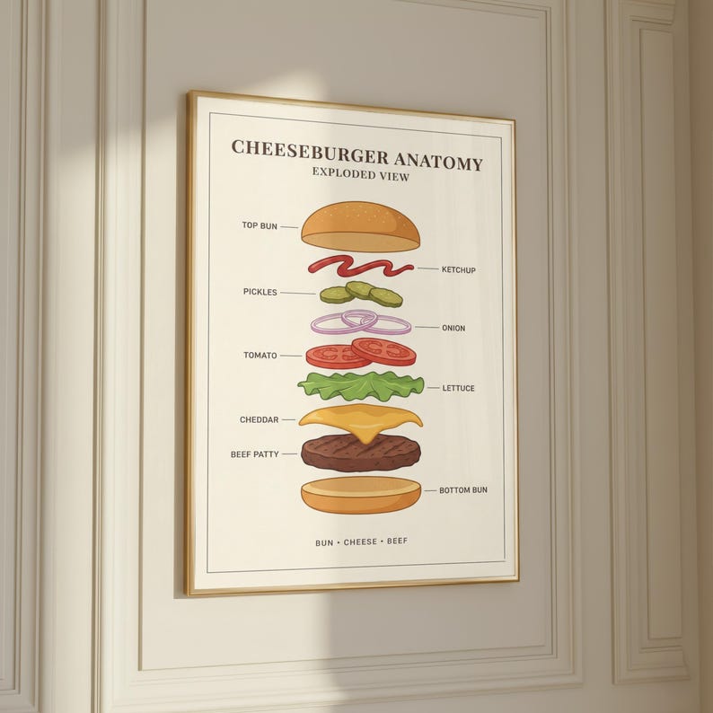 Cheeseburger Anatomy Poster | Classic American Food Art | Exploded View ...