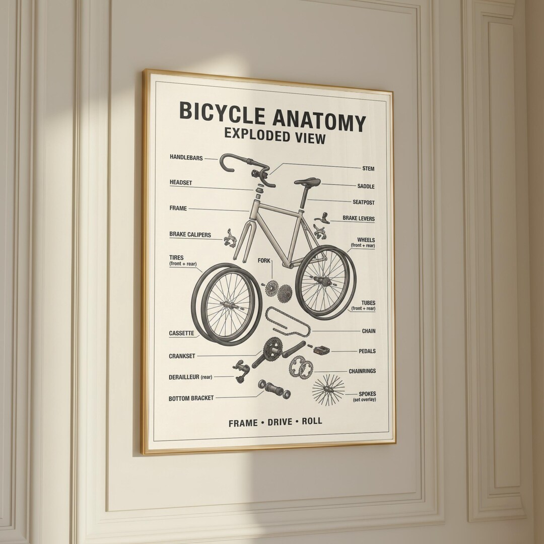 Bicycle Anatomy Exploded View Poster | Minimalist Cycling Wall Decor ...