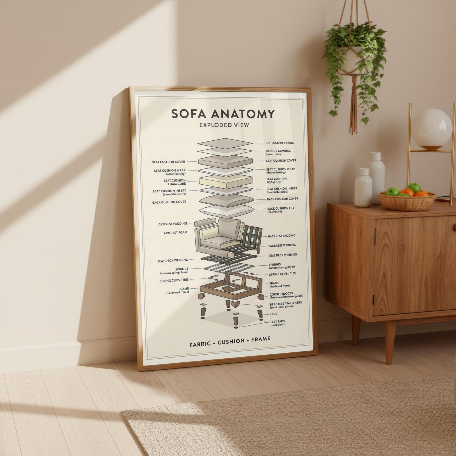 Exploded View Funiture Sofa Anatomy Exploded View Poster | Minimalist Furniture Wall Decor ...