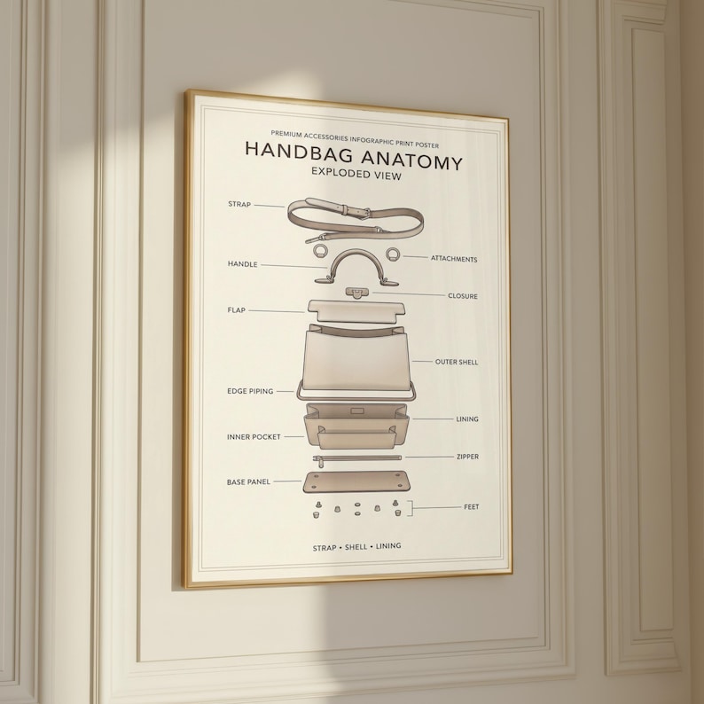 Handbag Anatomy Exploded View Poster | Minimalist Fashion Wall Decor ...