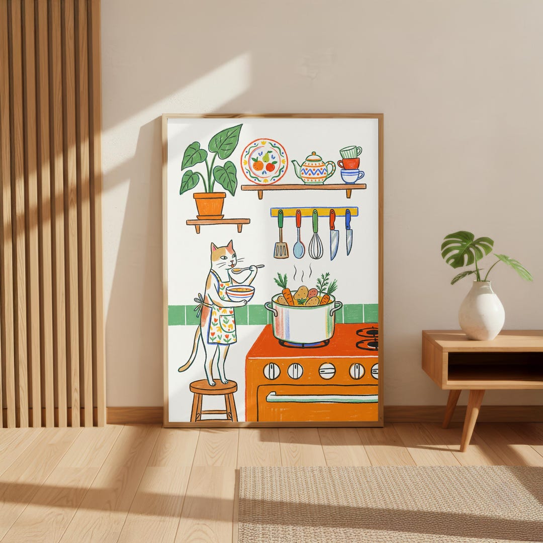 black cat chef art print: boho kitchen cooking poster... Chef Cat Kitchen | Funny Animal Cooking | Cute Apron Whimsical Decor ...