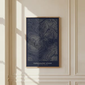 Topographic Contour Map Poster | Minimalist Mountain Print | Dark Blue Geography | Abstract Nature Decor | Elevation Art