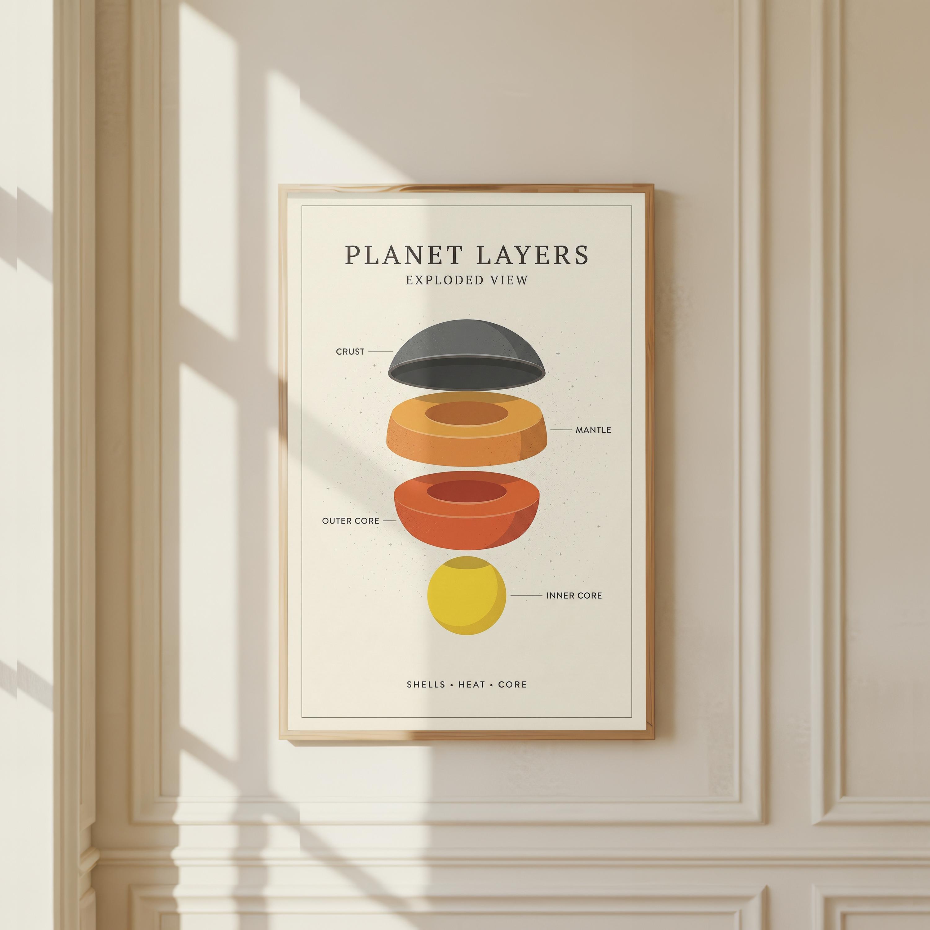 Planet Layers Exploded View Poster | Minimalist Earth Science Decor ...