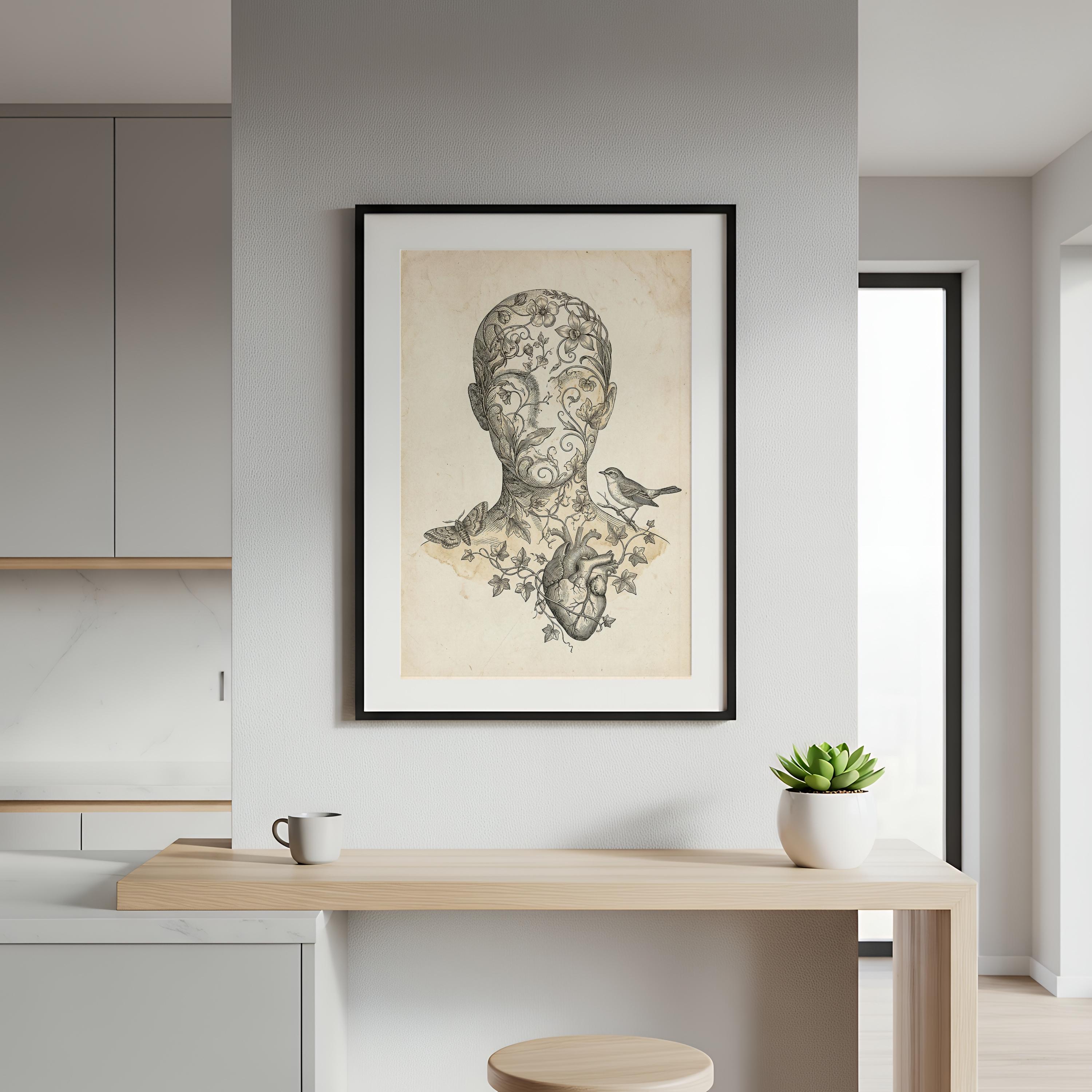 Floral Skull Anatomy Poster | Botanical Skeleton Wall Art Print ...