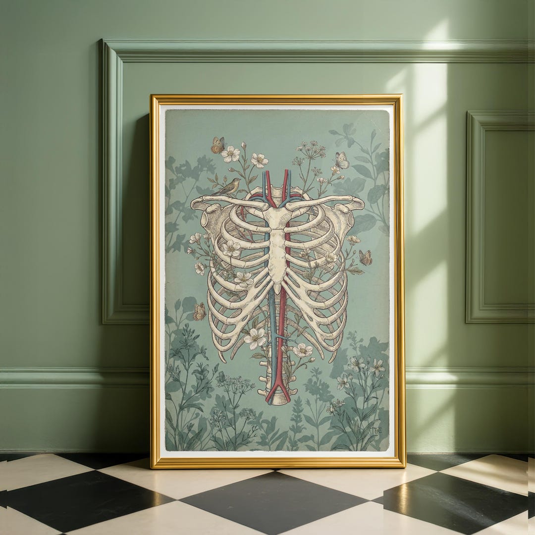 Botanical Anatomy Poster | Vintage Skeleton Wall Art | Floral Ribcage ...