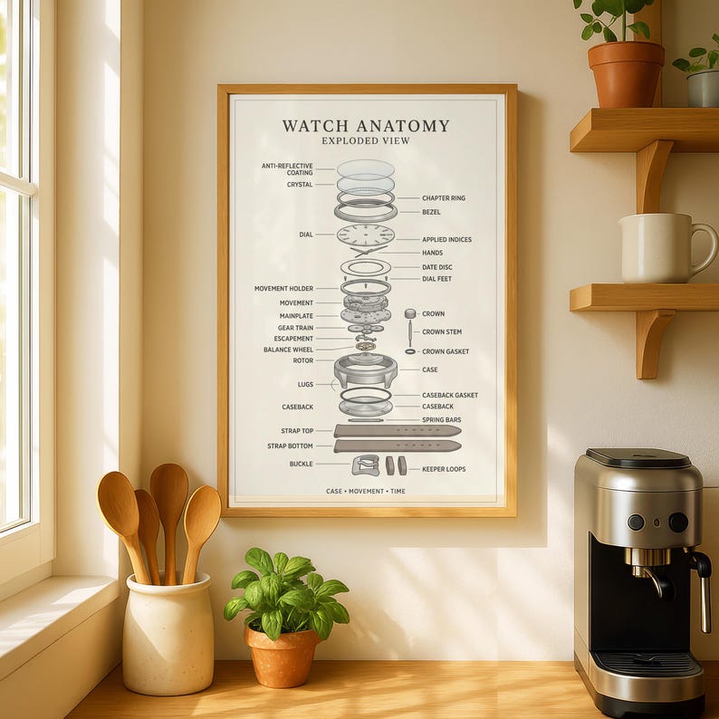 Watch Features Explained Mechanical Watch Anatomy Poster | Minimalist Clockwork Wall Decor ...