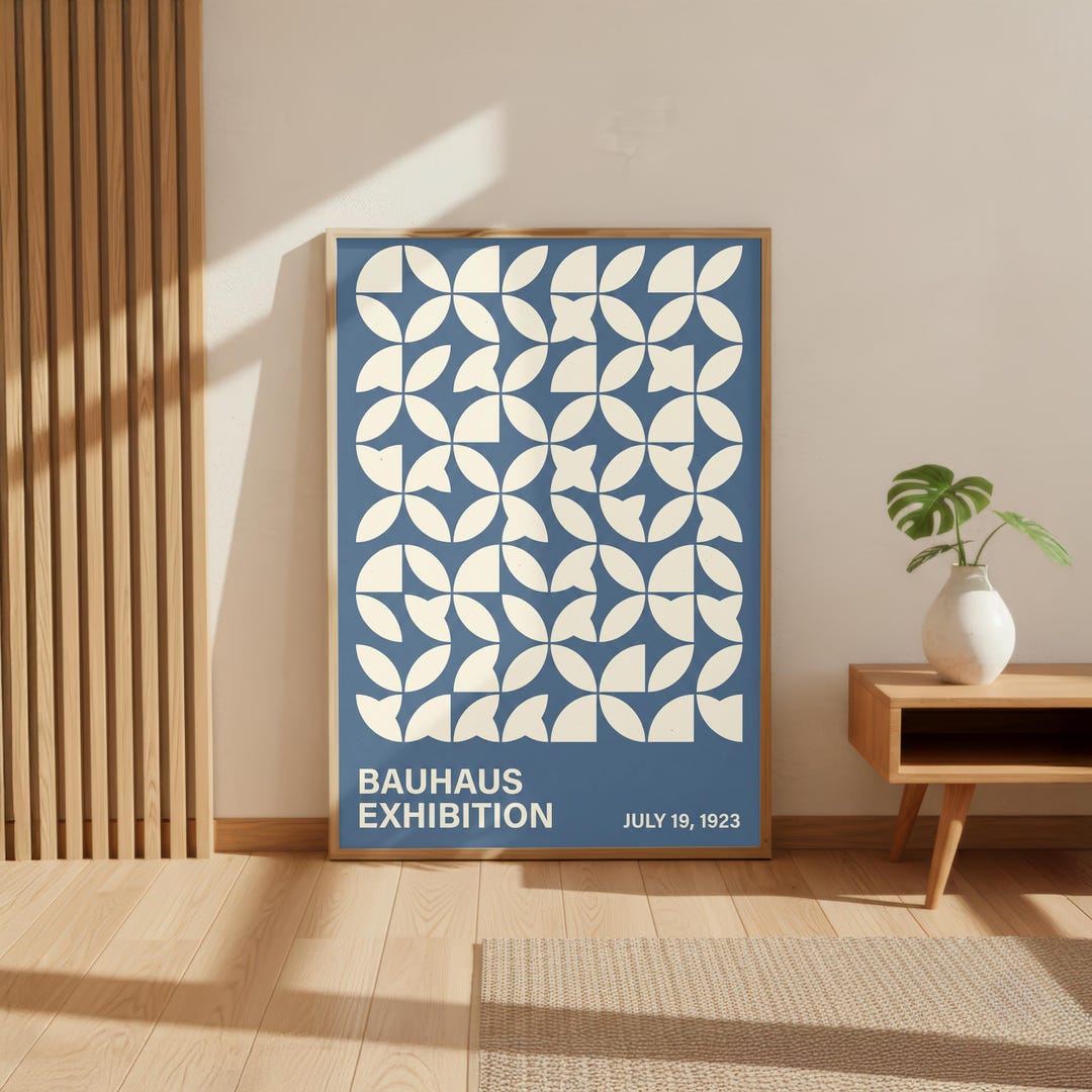 Bauhaus Exhibition Poster | Mid Century Modern Geo Art | Blue and Cream ...