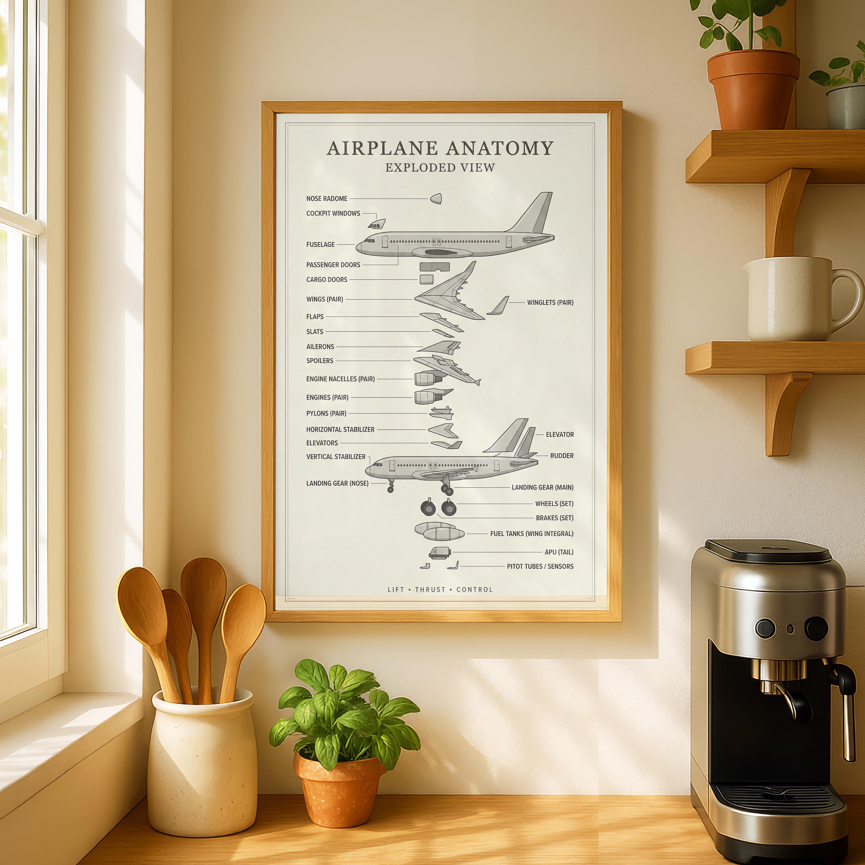 Airplane Anatomy Exploded View Poster | Minimalist Aviation Wall Art ...