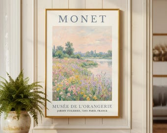 Monet Wildflower Lakeshore Poster | Vintage Impressionist Wall Art | Classic French Landscape Print | Museum Exhibition Floral Decor