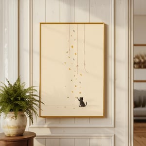 Konfetti Svart Katt Poster, Minimal Lekfull Katt Väggkonst
