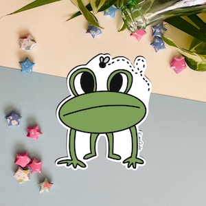 Froggy: Aufkleber Vinyl, wasserfest, lustig, Wasserflasche, Laptop, niedlich, Frosch, Tier, 7,5 cm