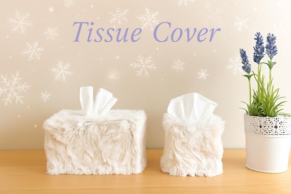 Fabric Faux Fur Tissue Box Cover, Fluffy Plush Kleenex Holder, Soft Fuzzy Cozy Home Decor, Handmade Kawaii Bedroom, Bathroom, Dorm, Office