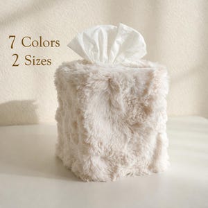 Fluffy Faux Fur Tissue Box Cover, Cute Plush Kleenex Tissue Holder, Soft Pastel Tissue Case for Bathroom, Home Bedroom or Desk Decor