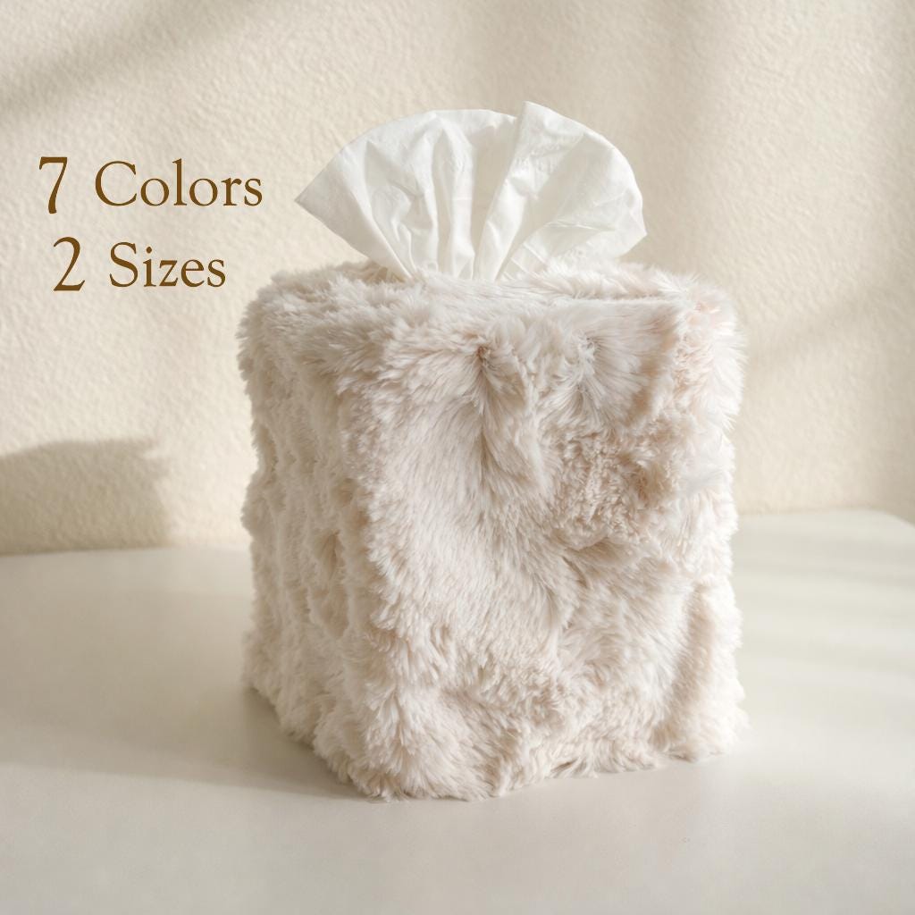 Fluffy Faux Fur Tissue Box Cover, Cute Plush Kleenex Tissue Holder