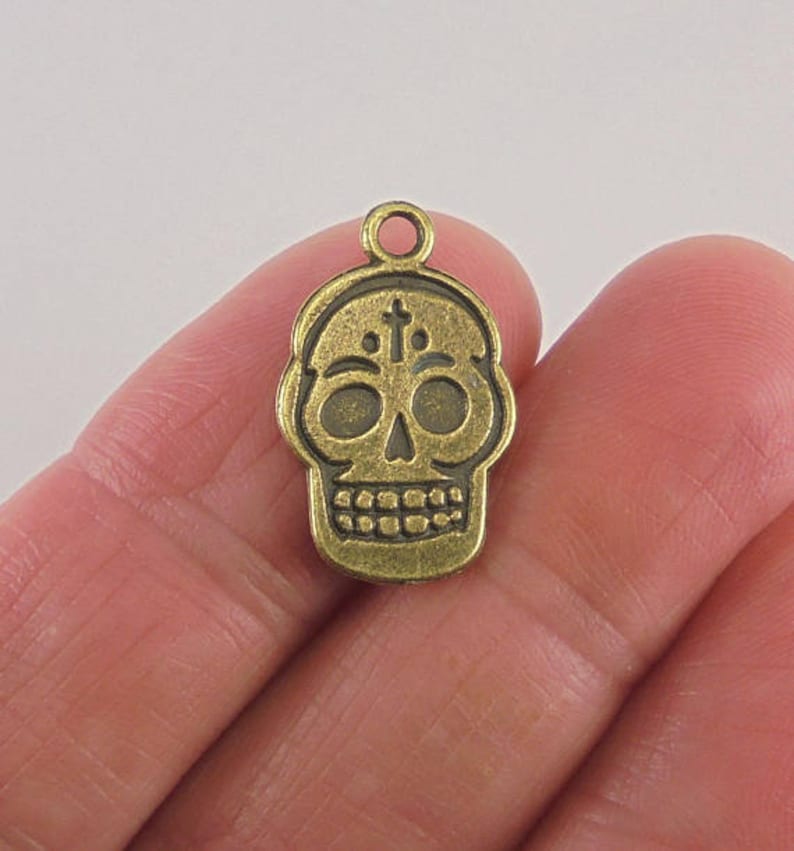 51020 Pieces Dia de los Muertos 10 or 20 Bronze Day of the Dead Skull Skeleton 21mm Charms Double Sided 5