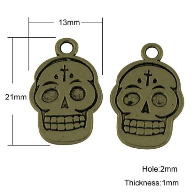 51020 Pieces Dia de los Muertos 10 or 20 Bronze Day of the Dead Skull Skeleton 21mm Charms Double Sided 5
