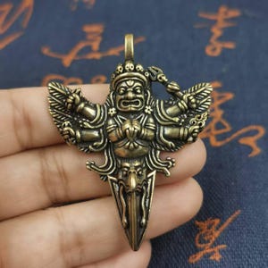 Tibetan Buddhism Dorje Vajra Phurba Handcrafted copper Amulet Nepal Collectibles, Tantra Buddhism Talisman Charm tiny Vajra phurpa Exorcism.