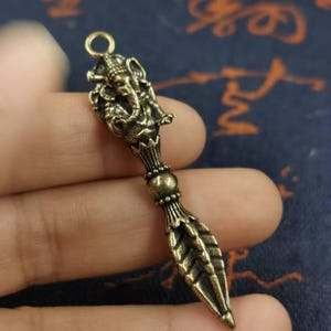 Tibetan Buddhism Mini Dorje Vajra Phurba Brass Amulet Handmade Nepal Collectibles, Tantra Buddhism Talisman Charm tiny Vajra phurpa Exorcism