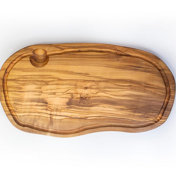 Olive Wood Cutting Board with Juice Groove, Handcrafted Tunisian Charcuterie Serving 16"
