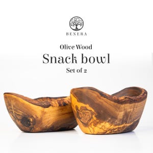 Olive Wood 2 pc Oval Shaped Snack Bowl Rustic Dish 6&quot; Tableware Gift with Bark