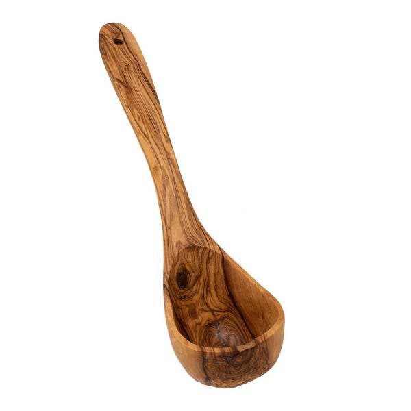 Olive Wood Soup Ladle | Handcrafted 12 Inch Wooden Serving Ladle | Rustic Kitchen Cooking Gift for Soup Love