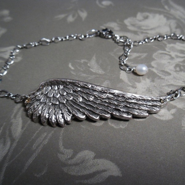 Angel Wing Anklet Your Angel Silver with Pearl Adjustable Chain
