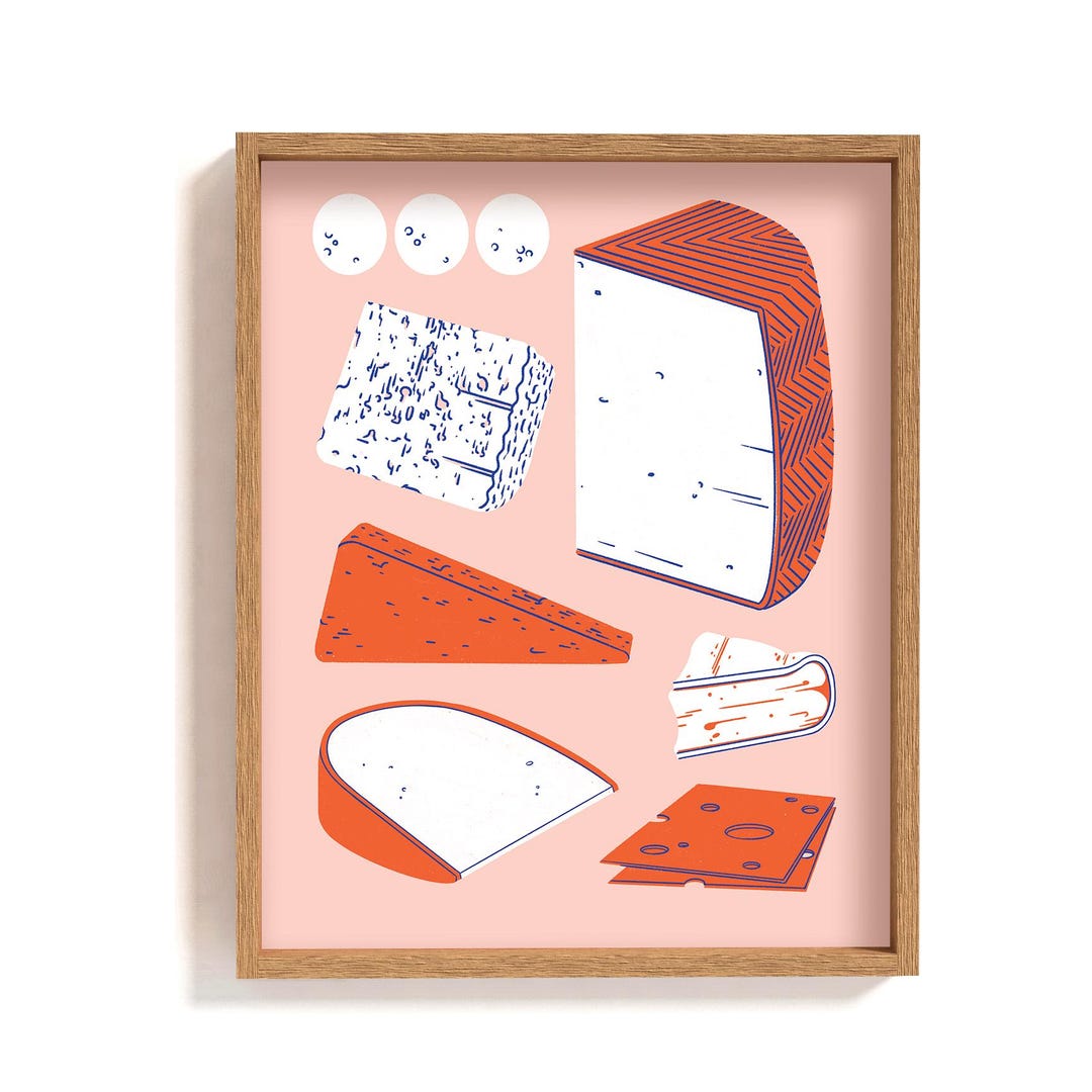Framed Cheese Poster | Graphic Cheese Types Guide Illustration | Cheese ...