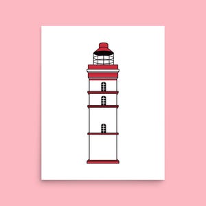 Lighthouse poster | coastal illustration art print | Maine wall decor | New England coastal art | lighthouse window digital drawing decor
