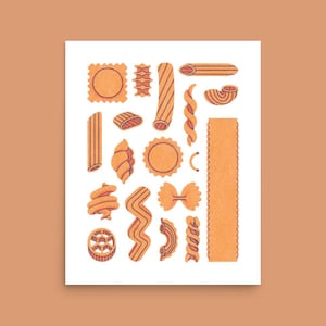 Pasta Poster | graphic pasta illustration | pasta guide wall art | foodie wall decor | Italian cuisine print | pasta shapes drawing | riso