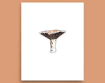 Saffranssvampposter | illustrationstryck med botanisk skog | bläckteckning med svamp | handritad konst med svamp | väggdekor med vild svamp
