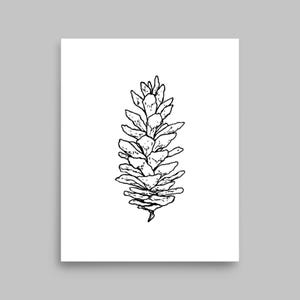 Pinecone art print | hand drawn botanical ink illustration | forest wall decor | minimalist sugar pine cone wall art | black & white poster