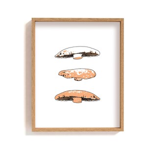 Framed portobello mushrooms illustration print, Agaricus bisporus mushrooms art work, mushroom poster, fungi wall decor, mushroom drawing