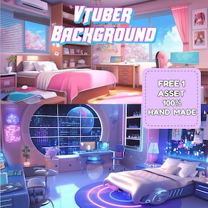 Recursos do Vtuber, sobreposição do Twitch, YouTube, pacote de transmissão de sala, plano de fundo personalizado do Vtuber, plano de fundo estético da sala para o Vtuber