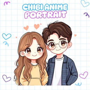 Retrato kawaii personalizado, retrato de pareja, dibujo animado, retrato de anime, dibujo lindo de Chibi, regalo de pareja, regalo de Navidad, regalo de boda, aniversario