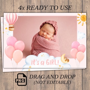 4x Ready to use Gender Reveal Photobooth Template! (its a girl) // PNG