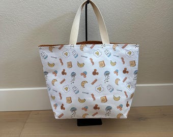 Mickey Mouse Breakfast Print Cotton Tote Ba