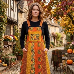 Autumn Splendor Skirt Bib Dress Hippie, Boho, Patchwork by Lazy Frog Designs for the Junior Miss. 34” -30” -36”