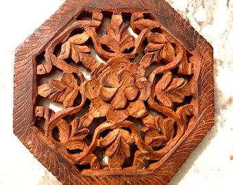 Hand Carved Wooded Trivets from India set of 2